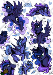 Size: 1024x1449 | Tagged: safe, artist:julunis14, princess luna, alicorn, pony, g4, bust, doodle, female, filly, foal, food, herbivore, mare, pineapple, portrait, s1 luna, sketch, sketch dump, solo, spread wings, wings, woona, younger