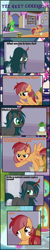 Size: 1148x5720 | Tagged: safe, artist:shootingstarsentry, oc, oc:dapper swing, oc:nightshade (digimonlover101), changepony, hybrid, pegasus, pony, comic:the next generation, broom, female, interspecies offspring, magic, mare, offspring, parent:daring do, parent:flash magnus, parent:king sombra, parent:queen chrysalis, parents:chrysombra, wing hands, wings