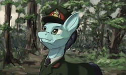 Size: 4096x2458 | Tagged: safe, artist:monx94, oc, oc only, oc:verbose maxim, earth pony, pony, equestria at war mod, clothes, commission, forest, half body, military, military uniform, solo, uniform