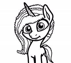 Size: 2048x1825 | Tagged: safe, artist:ewoudcponies, misty brightdawn, pony, unicorn, g5, black and white, female, grayscale, lineart, monochrome, simple background, solo, white background