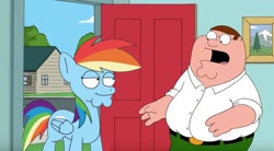 Size: 1717x950 | Tagged: safe, artist:notfocks, edit, rainbow dash, human, pegasus, pony, g4, cleft chin, crossover, cursed image, duo, family guy, female, male, peter griffin, wat, wtf