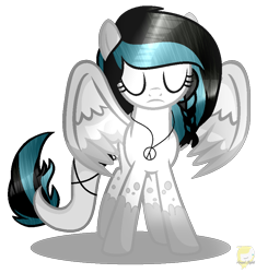 Size: 828x884 | Tagged: safe, artist:angellightyt, oc, oc only, pegasus, pony, base used, coat markings, eyes closed, female, frown, mare, peace symbol, pegasus oc, simple background, socks (coat markings), solo, spread wings, transparent background, wings