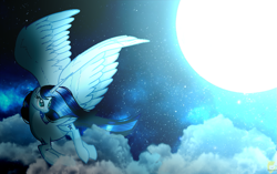 Size: 1049x657 | Tagged: safe, artist:angellightyt, oc, oc only, alicorn, pony, alicorn oc, base used, cloud, female, flying, horn, looking back, mare, moon, night, solo, stars, wings