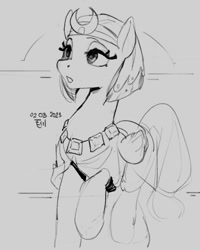 Size: 800x1000 | Tagged: safe, artist:egil, somnambula, pegasus, pony, g4, egyptian, egyptian headdress, egyptian pony, lidded eyes, monochrome, open mouth, sketch, solo