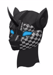 Size: 3508x4961 | Tagged: safe, artist:nergo, oc, oc only, oc:checked privilege, pony, unicorn, fallout equestria, armor, armorarity, armored pony, blue eyes, mask, masks, power ponies, simple background, solo, white background