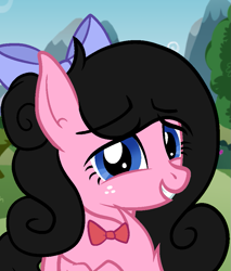 Size: 771x903 | Tagged: safe, artist:thatonefluffs, oc, oc:moonlight, earth pony, pony, bow, bowtie, cute, earth pony oc, fluffy, freckles, hair bow, looking at you, ponygram, selfie, solo, tired, weary
