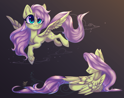 Size: 6100x4800 | Tagged: safe, artist:jsunlight, fluttershy, pegasus, pony, g4, absurd resolution, cute, female, flying, gradient background, mare, shyabetes, smiling, solo, spread wings, wings