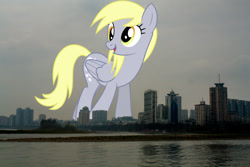 Size: 2000x1333 | Tagged: safe, anonymous editor, artist:dashiesparkle, edit, derpy hooves, pegasus, pony, g4, background pony, chengdu, china, female, giant derpy hooves, giant pegasus, giant pony, giantess, highrise ponies, irl, macro, mare, mega giant, photo, ponies in real life, story included