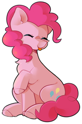 Size: 854x1293 | Tagged: safe, artist:tater, pinkie pie, earth pony, pony, g4, :p, cute, diapinkes, eyes closed, female, mare, raised hoof, simple background, sitting, solo, tongue out, transparent background
