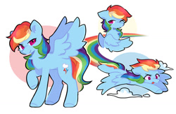 Size: 1280x833 | Tagged: safe, artist:tater, rainbow dash, pegasus, pony, g4, cloud, flying, one eye closed, rainbow trail, raised hoof, simple background, solo, tongue out, white background