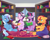 Size: 1280x1023 | Tagged: safe, artist:tater, starlight glimmer, sunset shimmer, trixie, twilight sparkle, alicorn, pony, unicorn, g4, 2022, book, bookshelf, counterparts, cushion, mug, old art, sitting, twilight sparkle (alicorn), twilight's counterparts