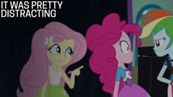 Size: 2000x1125 | Tagged: safe, edit, edited screencap, editor:quoterific, screencap, fluttershy, pinkie pie, rainbow dash, human, equestria girls, g4, my little pony equestria girls: rainbow rocks