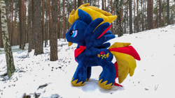 Size: 1191x671 | Tagged: safe, artist:mgrdash, oc, oc only, oc:firesky, pegasus, pony, forest, irl, maker:adamar44, nature, photo, ponies in real life, snow, solo, tree, winter