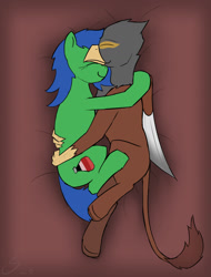 Size: 1247x1642 | Tagged: safe, artist:somber, oc, oc only, griffon, cuddling, cute, duo, female, male, snuggling