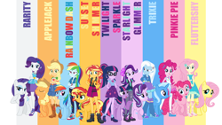 Size: 2000x1125 | Tagged: safe, editor:quoterific, applejack, fluttershy, pinkie pie, rainbow dash, rarity, sci-twi, starlight glimmer, sunset shimmer, trixie, twilight sparkle, human, equestria girls, g4, humane five, humane seven, humane six