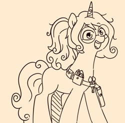 Size: 968x954 | Tagged: safe, artist:makaryo, izzy moonbow, pony, unicorn, g5, glasses, monochrome, smiling, solo, standing