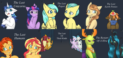Size: 6117x2892 | Tagged: safe, artist:natt333, edit, barley barrel, button mash, garble, pickle barrel, queen chrysalis, shining armor, silverstream, smolder, sunburst, sunset shimmer, terramar, thorax, twilight sparkle, oc, oc:cream heart, alicorn, changedling, changeling, changeling queen, dragon, earth pony, hippogriff, human, pegasus, pony, unicorn, fanfic:the last earth ponies, fanfic:the last humans, fanfic:the last of their kinds, fanfic:the last pegasi, fanfic:the last unicorns, fanfic:the restart of a hive, equestria girls, g4, absurd resolution, accessory, angry, antlers, author:shakespearicles, barrel twins, barrelcest, blushing, brother, brother and sister, cage, canon x oc, cap, changeling king, chrysarax, closed mouth, clothes, colt, confused, cover art, crown, disgusted, earth pony oc, equestria girls-ified, eyebrows, eyelashes, facial hair, family, fanfic, fanfic art, fanfic cover, fangs, female, filly, fimfiction, foal, folded wings, freckles, frown, furious, game boy, glasses, goatee, green face, grin, gritted teeth, hand on head, hand on shoulder, hat, heart, heart eyes, hoof over mouth, horn, horny, implied foalcon, implied inbreeding, implied incest, implied sex, implied shipping, inbreeding, incest, infidelity, jewelry, king, king and queen, king thorax, lip bite, logo, looking, looking at each other, looking at someone, looking away, looking back, male, mare, mother and child, mother and son, necklace, nervous, nervous smile, nostrils, nudity, open mouth, parent and child, partial nudity, pearl, pearl necklace, playing video games, prince, prince and princess, princess, propeller hat, pupils, queen, raised eyebrow, regalia, royalty, sad, sad face, shakespearicles, shimmerburst, ship:buttoncest, ship:hippocest, ship:shiningsparkle, ship:smolble, shipping, siblings, signature, simple background, sister, smiling, spread wings, stallion, straight, sunny siblings, sweat, sweatdrop, teeth, text, the last earth ponies, the last humans, the last of their kinds, the last pegasi, the last unicorns, the restart of a hive, tongue out, topless, trapped, twicest, twilight sparkle (alicorn), twincest, twins, unshorn fetlocks, unsure, wall of tags, wingding eyes, wings, xk-class end-of-the-world scenario