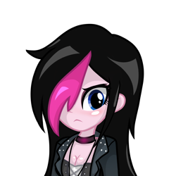 Size: 1650x1650 | Tagged: safe, artist:rjp.rammy, oc, oc only, oc:zoe star pink, human, equestria girls, g4, clothes, commission, female, goth, hair over one eye, jacket, pink skin, simple background, solo, transparent background