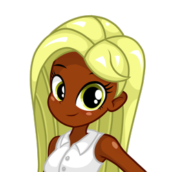 Size: 1650x1650 | Tagged: safe, artist:rjp.rammy, oc, oc only, oc:xocolatl, human, equestria girls, g4, bare shoulders, blonde, blonde hair, commission, cute, dark skin, female, looking at you, ocbetes, simple background, sleeveless, smiling, solo, transparent background