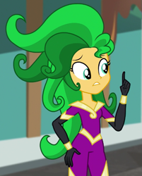 Size: 547x679 | Tagged: safe, screencap, mane-iac, sunset shimmer, human, equestria girls, equestria girls specials, g4, my little pony equestria girls: movie magic, clothes, costume, cropped, solo, wig