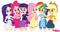 Size: 1088x588 | Tagged: safe, artist:batmuties, artist:selenaede, color edit, edit, applejack, fluttershy, pinkie pie, rainbow dash, rarity, twilight sparkle, human, equestria girls, g4, my little pony equestria girls, base used, female, headcanon, human coloration, humane five, humane six, simple background, skin color edit, white background