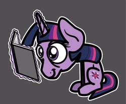 Size: 2048x1703 | Tagged: safe, artist:ewoudcponies, twilight sparkle, pony, unicorn, g4, book, female, gray background, magic, reading, simple background, solo, telekinesis, unicorn twilight