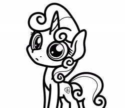 Size: 2048x1762 | Tagged: safe, artist:ewoudcponies, sweetie belle, pony, unicorn, g4, black and white, female, grayscale, lineart, monochrome, simple background, solo, white background