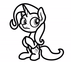 Size: 2048x1791 | Tagged: safe, artist:ewoudcponies, trixie, pony, unicorn, g4, black and white, female, grayscale, lineart, mare, monochrome, nervous, simple background, sketch, solo, sweat, white background