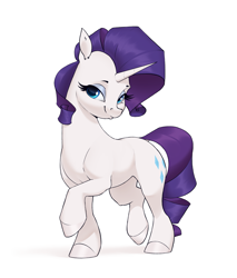 Size: 2055x2415 | Tagged: safe, artist:aquaticvibes, rarity, pony, unicorn, g4, female, high res, looking at you, mare, raised hoof, simple background, smiling, solo, standing on two hooves, white background
