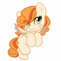 Size: 2048x2048 | Tagged: safe, artist:cottonaime, oc, oc only, oc:megan rouge, pegasus, pony, chibi, cute, freckles, green eyes, high res, orange hair, simple background, solo, white background