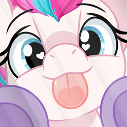 Size: 2000x2000 | Tagged: safe, artist:emberslament, zipp storm, pegasus, pony, g5, adorazipp, against glass, cute, eyebrows, eyebrows visible through hair, female, glass, heart, heart eyes, high res, licking, licking the fourth wall, looking at you, mare, mlem, silly, smiling, smiling at you, solo, tongue out, wingding eyes