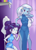 Size: 1152x1584 | Tagged: safe, artist:drantyno, rarity, trixie, human, equestria girls, g4, bare shoulders, blushing, clothes, dress, female, lesbian, rarixie, shipping, side slit, sleeveless, smiling, total sideslit, wide eyes