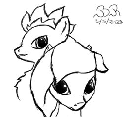 Size: 370x353 | Tagged: safe, artist:bifrose, oc, oc only, pony, female, looking at you, male, mare, simple background, stallion, white background