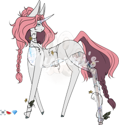 Size: 1578x1656 | Tagged: safe, alternate version, artist:nyanri, oc, oc only, pony, unicorn, blank flank, commission, commissioner:reversalmushroom, emoji, horn, simple background, solo, transparent background, unicorn oc, watermark