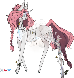 Size: 1578x1656 | Tagged: safe, alternate version, artist:nyanri, oc, oc only, pony, unicorn, blank flank, commission, emoji, horn, simple background, solo, transparent background, unicorn oc, watermark