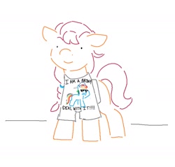 Size: 1435x1373 | Tagged: safe, artist:attila, rainbow dash, sunny starscout, earth pony, pegasus, pony, g5, baseball cap, brony, cap, clothes, cool, deal with it, female, hat, in-universe pegasister, lineart, mare, shirt, simple background, solo, sunglasses, t-shirt, white background