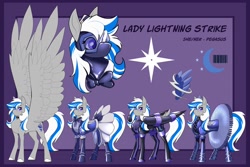 Size: 2298x1536 | Tagged: safe, artist:parrpitched, oc, oc:lady lightning strike, pegasus, pony, clothes, concave belly, fireheart76's latex suit design, gloves, large wings, latex, latex gloves, latex maid, latex mask, latex suit, maid, pegasus oc, prisoners of the moon, reference sheet, rubber, rubber suit, wings