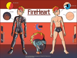 Size: 2500x1875 | Tagged: safe, artist:devillustart, oc, oc:fireheart(fire), human, equestria girls, g4, clothes, fireheart76's latex suit design, gloves, humanized, humanized oc, latex, latex boots, latex gloves, latex mask, latex suit, male, prisoners of the moon, reference sheet, rubber, rubber suit, solo