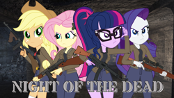 Size: 1920x1080 | Tagged: safe, artist:edy_january, artist:gmaplay, artist:starryshineviolet, applejack, fluttershy, rarity, sci-twi, twilight sparkle, human, equestria girls, g4, my little pony equestria girls: better together, airfield, assault rifle, battle rifle, call of duty, call of duty zombies, clothes, eastern europe, europe, european union, germany, girls und panzer, gun, jacket, lee enfield, link in description, long pants, m1928 thomson, m1a1 thomson, marine, marines, military, nacht der untoten, night of the dead, pants, parody, rifle, saunders, shirt, short pants, sniper rifle, soldier, soldiers, stg44, submachinegun, survival horror, survivors, t-shirt, tank top, tommy gun, vector used, weapon, zombie apocalypse