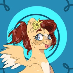 Size: 600x600 | Tagged: safe, artist:cocolove2176, oc, pegasus, pony, :p, flower, flower in hair, pegasus oc, solo, tongue out