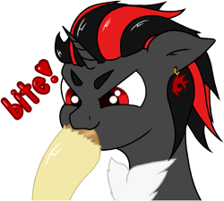 Size: 719x648 | Tagged: safe, artist:supershadow_th, oc, oc:supershadow_th, pony, unicorn, biting, dark, hooves, offscreen character, red eyes, simple background, solo focus, sticker, transparent background