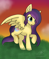 Size: 2236x2683 | Tagged: safe, artist:leafywolf, oc, oc only, oc:lucid dream, pegasus, pony, female, grass, high res, mare, outdoors, pegasus oc, sunset