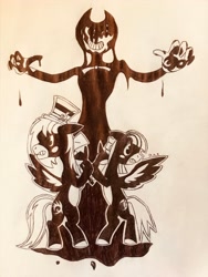 Size: 3024x4032 | Tagged: safe, artist:gracefulart693, oc, demon, pegasus, pony, bendy and the ink machine, bipedal, pegasus oc, traditional art, wings