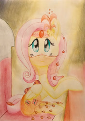 Size: 2057x2915 | Tagged: safe, artist:gracefulart693, fluttershy, pegasus, pony, g4, eyelashes, female, high res, mare, solo, traditional art, veil