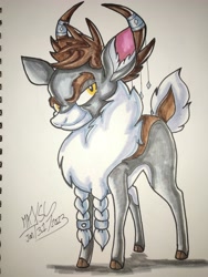 Size: 3072x4096 | Tagged: safe, artist:maj, stronghoof hoofstrong (tfh), deer, reindeer, them's fightin' herds, 2023, cloven hooves, community related, eyebrows, full body, male, raised eyebrow, signature, smiling, solo, traditional art