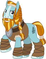 Size: 4276x5470 | Tagged: safe, artist:jhayarr23, rockhoof, earth pony, pony, g4, absurd resolution, braid, braided tail, leg wraps, looking at you, male, raised hoof, simple background, smiling, solo, stallion, tail, transparent background, valknut, vector