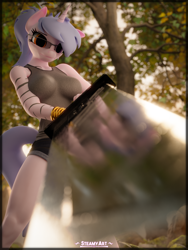 Size: 2880x3840 | Tagged: safe, artist:steamyart, oc, oc:steamy, unicorn, anthro, 3d, anthro oc, buster sword, giant sword, high res, looking at you, solo, sword, weapon