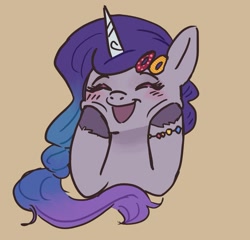 Size: 1719x1653 | Tagged: safe, artist:mayugraffiti, izzy moonbow, pony, unicorn, g5, blushing, bust, eyes closed, open mouth, smiling, solo, squishy cheeks