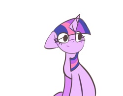 Size: 1368x1074 | Tagged: safe, artist:petaltwinkle, twilight sparkle, pony, unicorn, g4, floppy ears, simple background, sitting, solo, unicorn twilight, white background