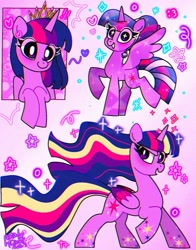 Size: 1074x1368 | Tagged: safe, artist:petaltwinkle, twilight sparkle, alicorn, pony, g4, crown, gradient background, heart, jewelry, rainbow power, regalia, smiling, solo, spread wings, standing, twilight sparkle (alicorn), wings